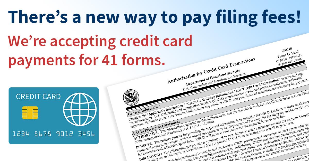 Sở di trú và Nhập tịch Hoa Kỳ (USCIS) vừa công bố sẽ chấp nhận thanh toán bằng thẻ tín dụng đối với các khoản phí nộp đơn
